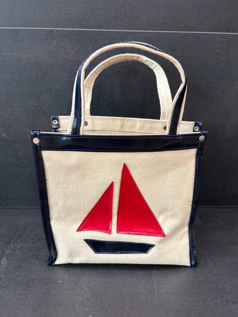 Vintage McDuff Japan Canvas Nautical Sea Bag, Sailboat, Vegan Pleather, Cute, OS